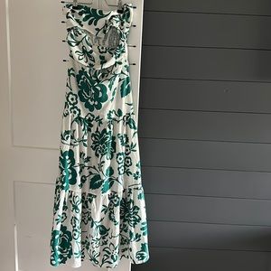 Shein Allover Print Strapless Twist Front Peek a Boo Ruched Back Dress